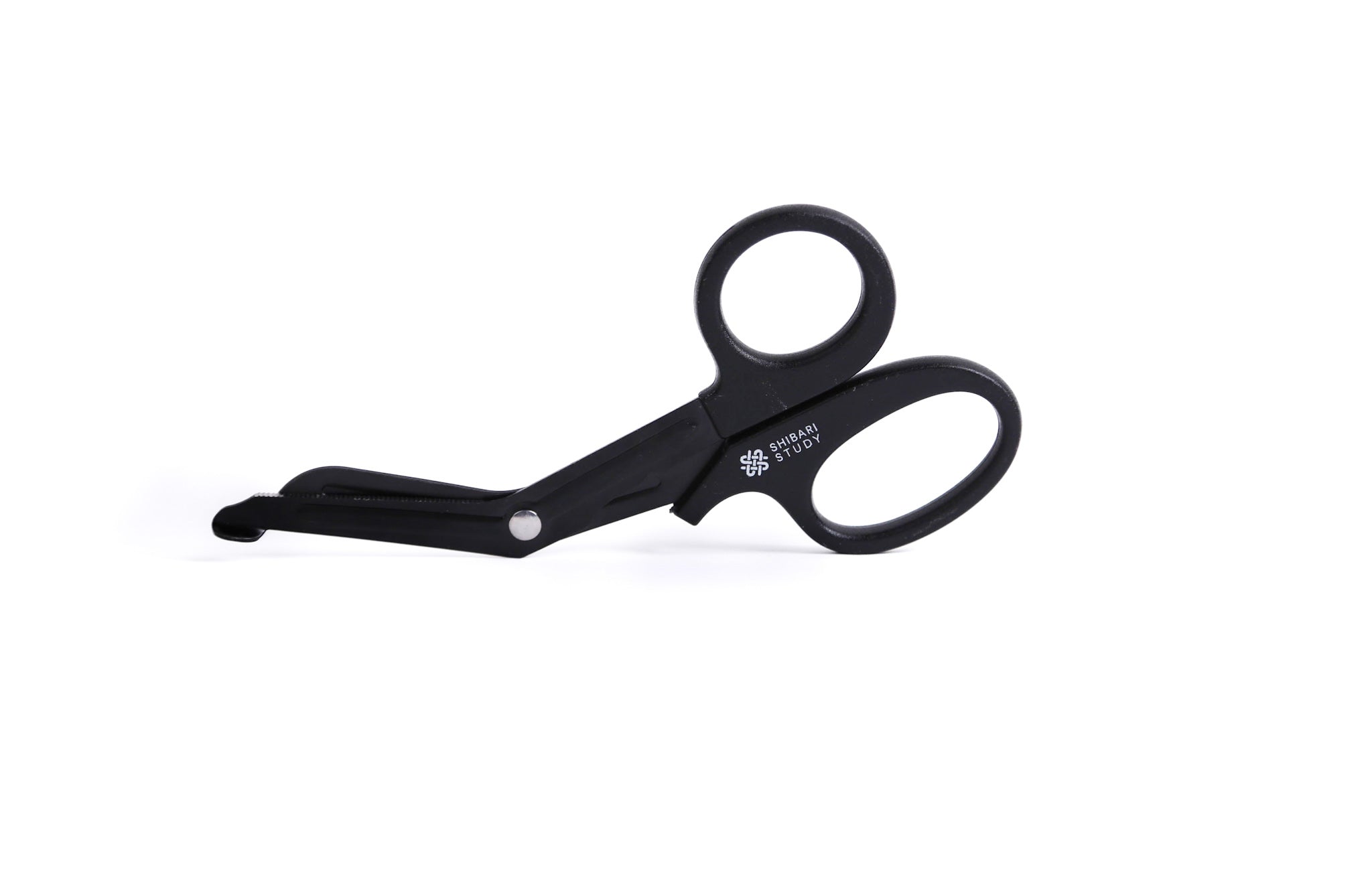 Black shears on a white background