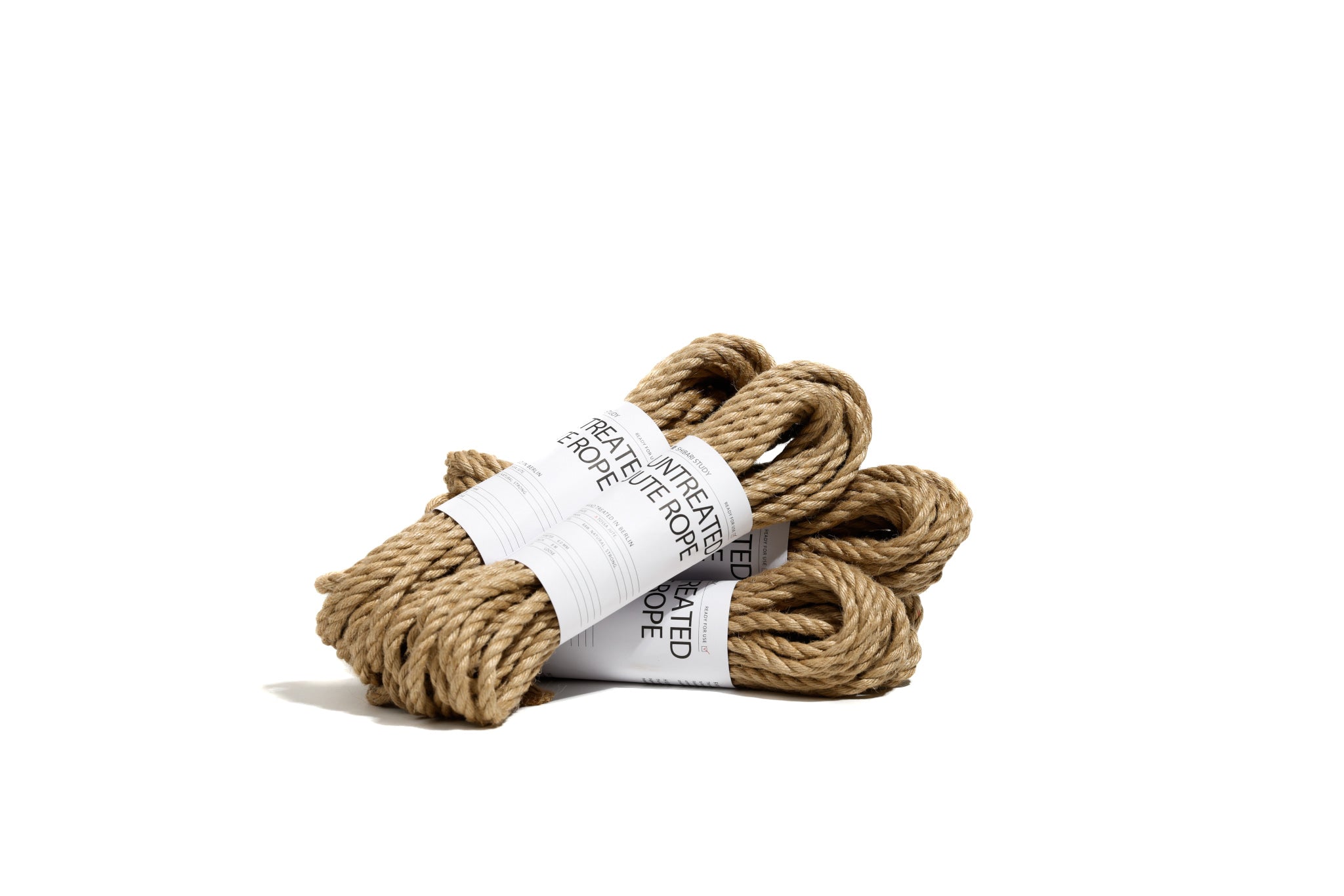 Jute rope with a white label on a white background