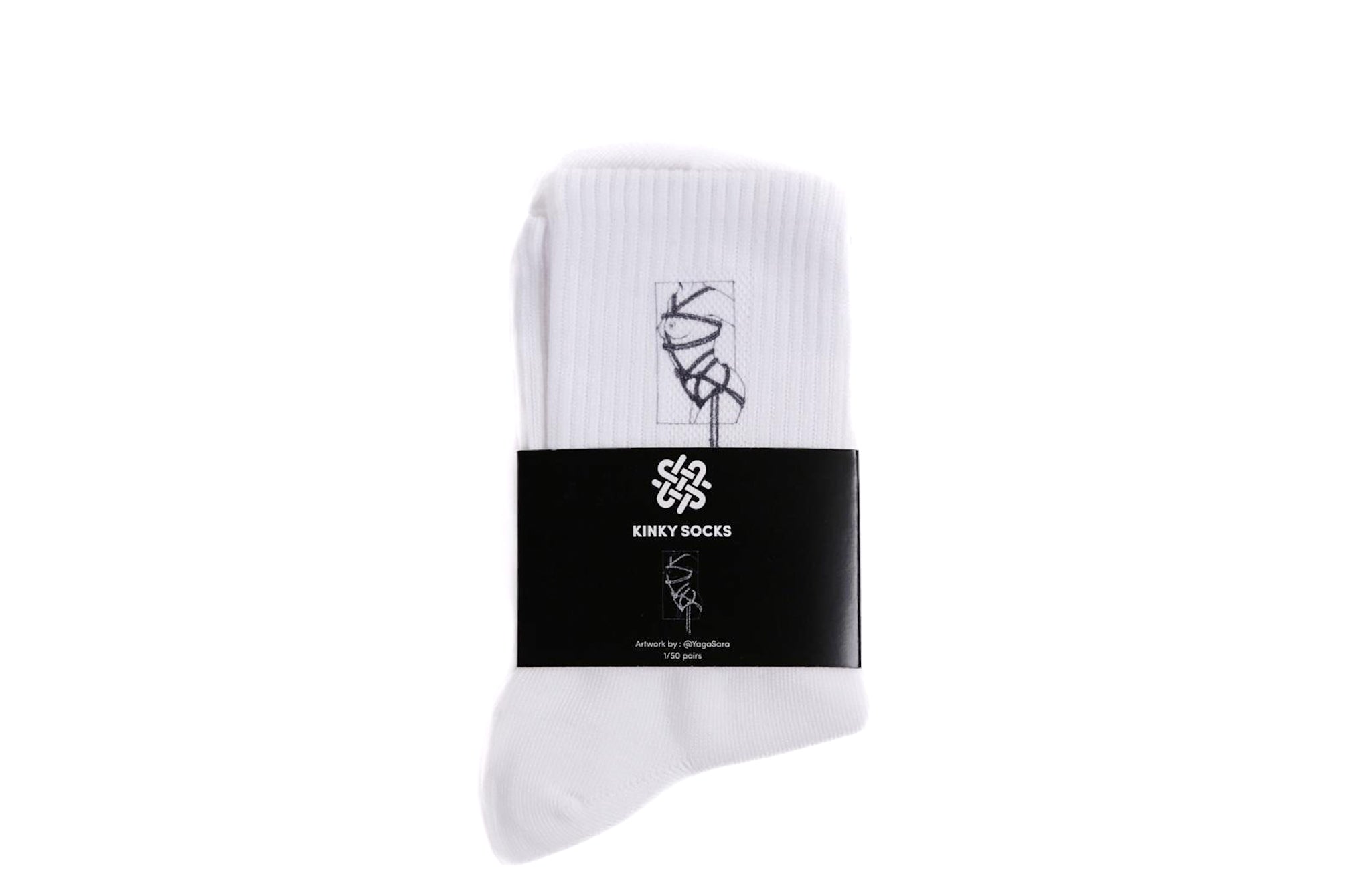 Kinky Socks — White Cotton with Shibari Artwork
