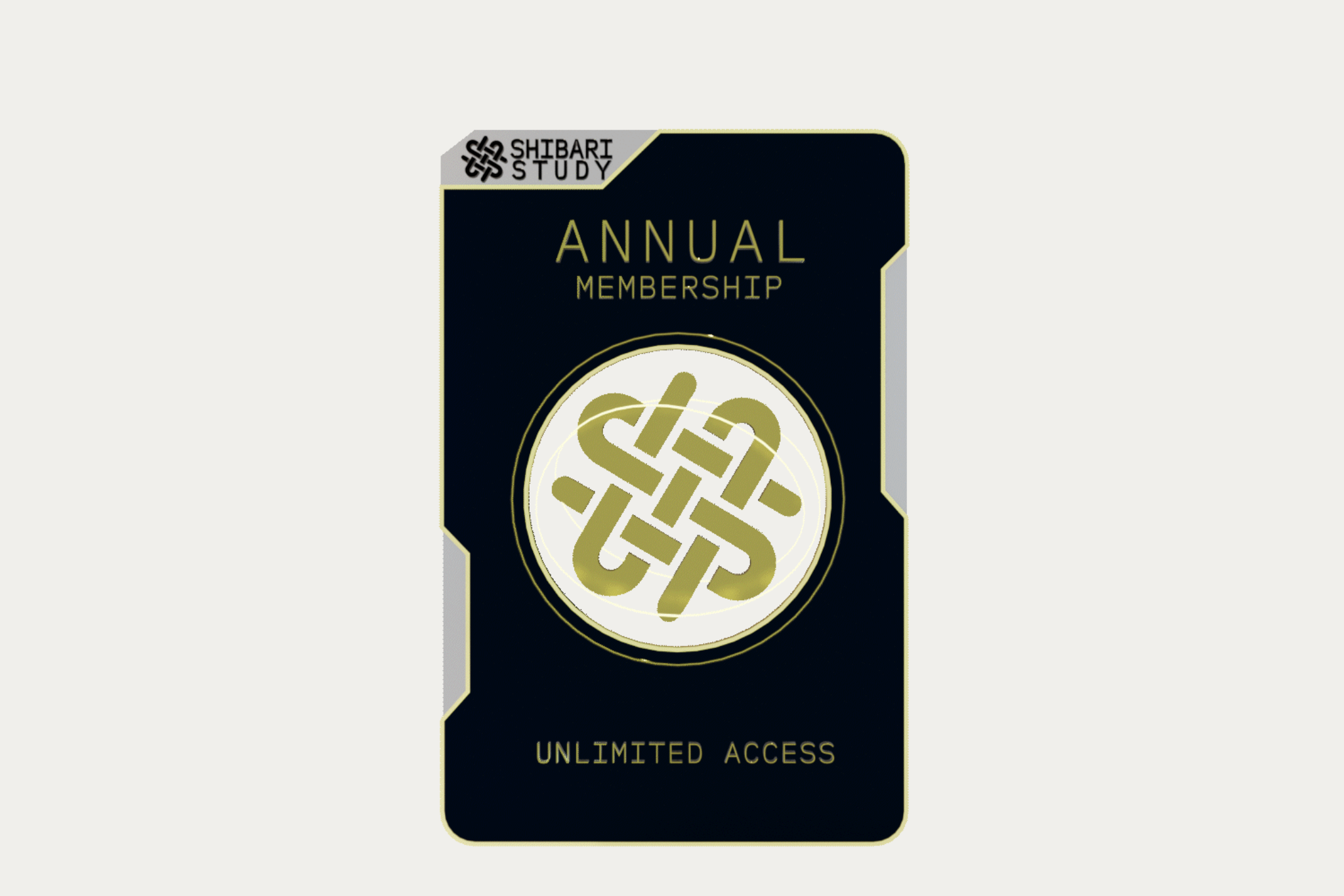 Annual membership card with Shibari Study logo on a white background