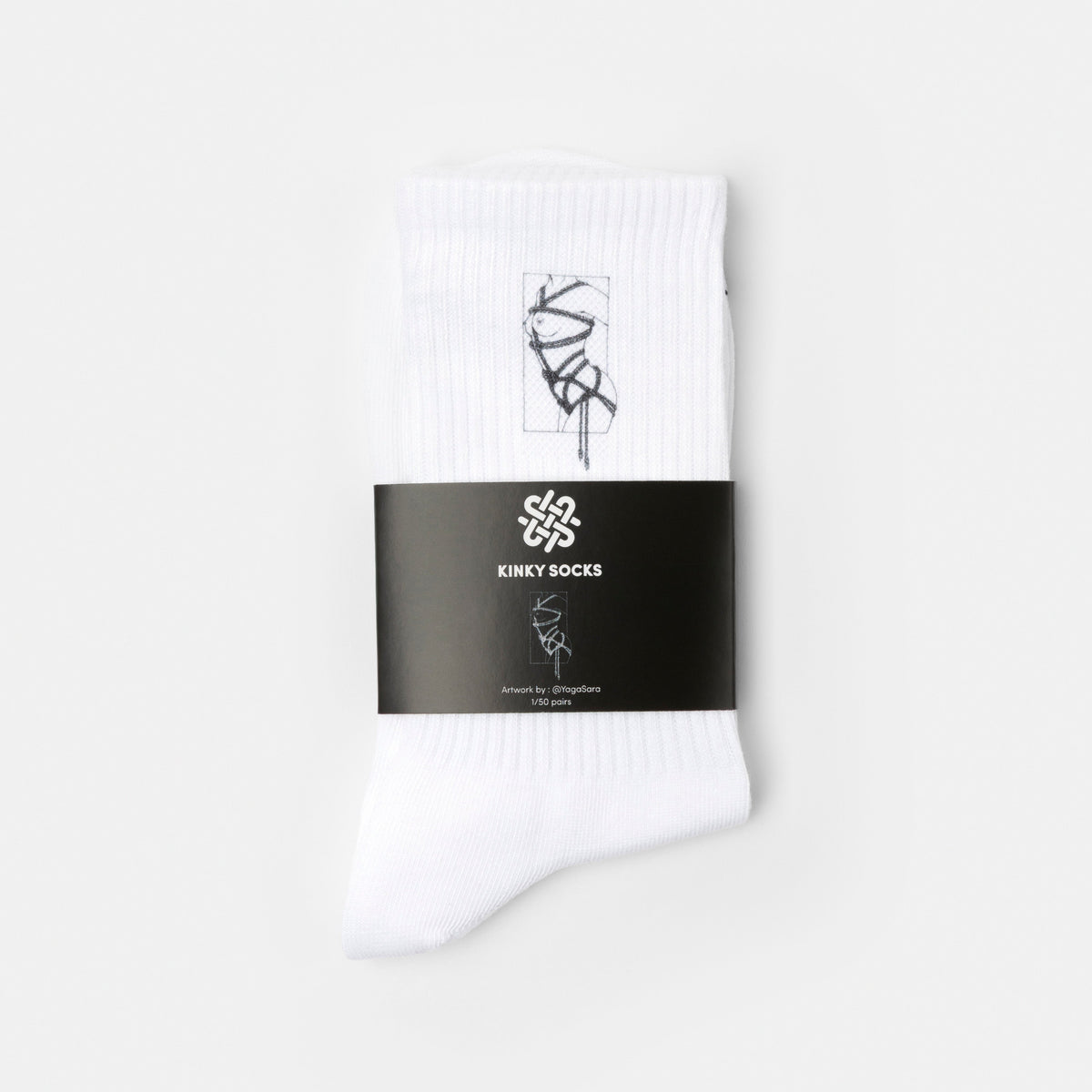 Kinky Socks — White Cotton with Shibari Artwork